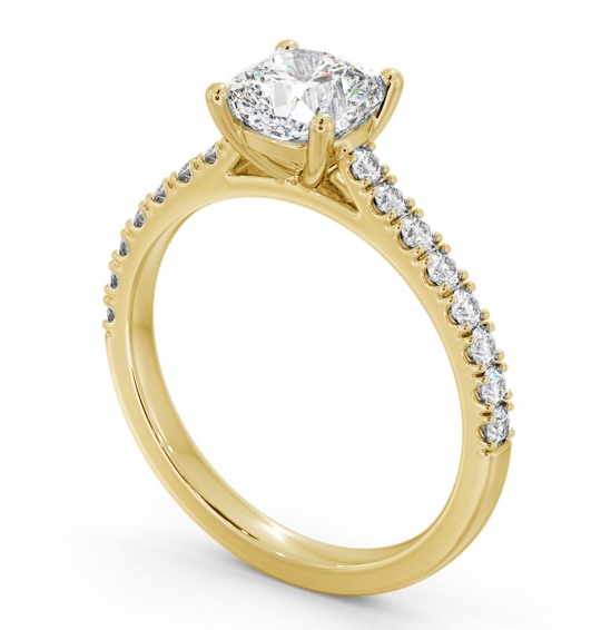 Cushion Diamond 4 Prong Engagement Ring 18K Yellow Gold Solitaire with Channel Set Side Stones ENCU41S_YG_THUMB1