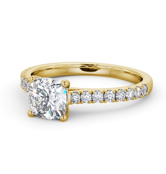  Cushion Diamond Engagement Ring 18K Yellow Gold Solitaire With Side Stones - Fenton ENCU41S_YG_THUMB2 