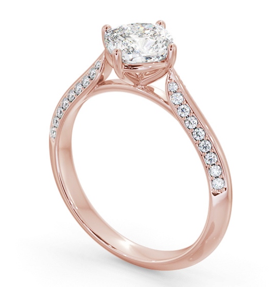 Cushion Diamond Knife Edge Band Engagement Ring 9K Rose Gold Solitaire with Channel Set Side Stones ENCU42S_RG_THUMB1