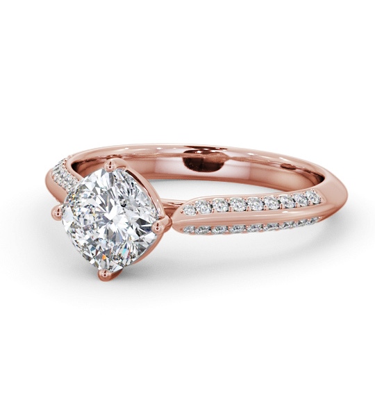 Cushion Diamond Knife Edge Band Engagement Ring 9K Rose Gold Solitaire with Channel Set Side Stones ENCU42S_RG_THUMB2 