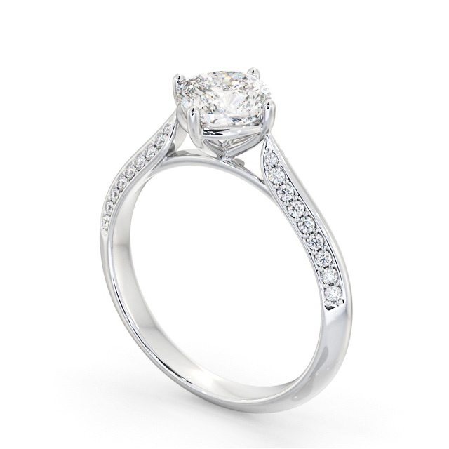 Cushion Diamond Engagement Ring Palladium Solitaire With Side Stones - Analena ENCU42S_WG_SIDE