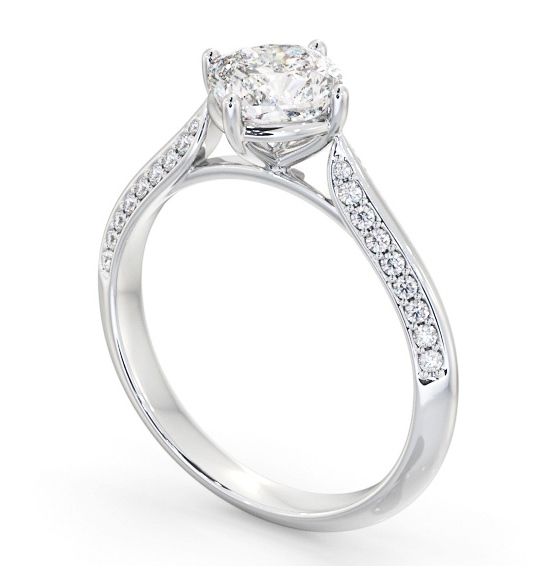 Cushion Diamond Knife Edge Band Engagement Ring Platinum Solitaire with Channel Set Side Stones ENCU42S_WG_THUMB1