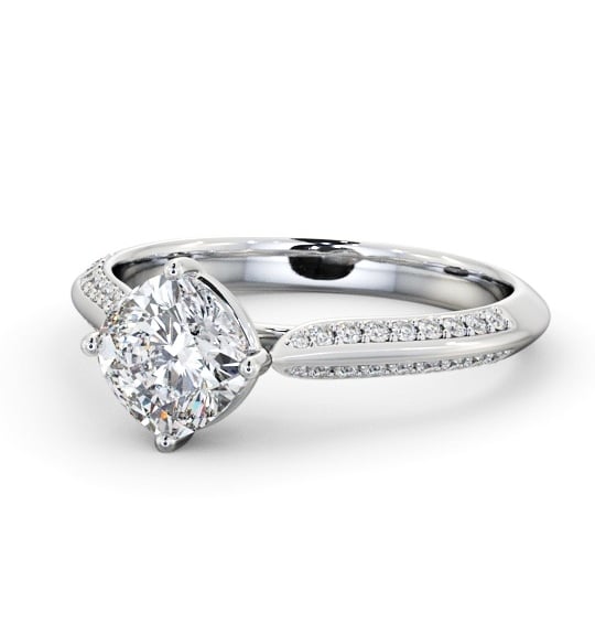 Cushion Diamond Knife Edge Band Engagement Ring Platinum Solitaire with Channel Set Side Stones ENCU42S_WG_THUMB2 