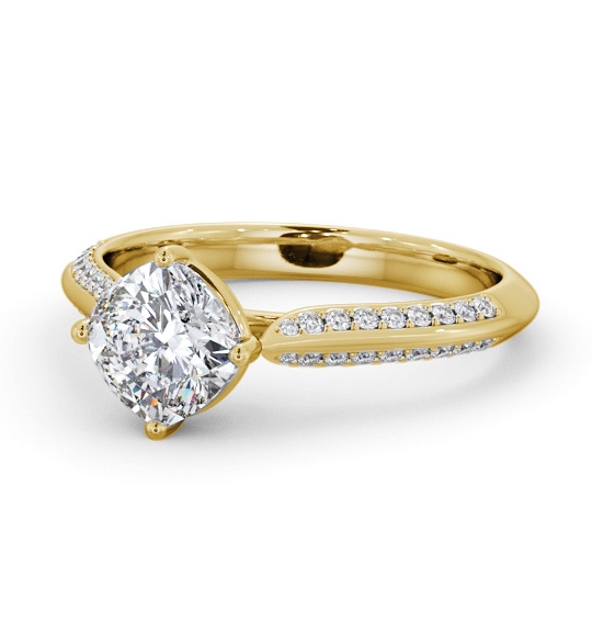  Cushion Diamond Engagement Ring 18K Yellow Gold Solitaire With Side Stones - Analena ENCU42S_YG_THUMB2 