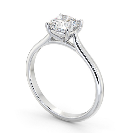 Cushion Diamond Tapered Band 4 Prong Engagement Ring 18K White Gold Solitaire ENCU45_WG_THUMB1 