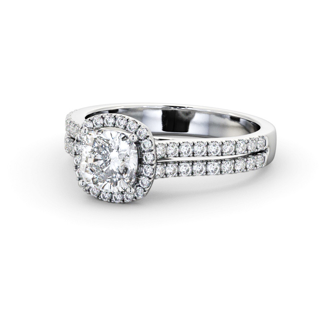 Halo Cushion Diamond Engagement Ring Platinum - Dawson ENCU50_WG_FLAT