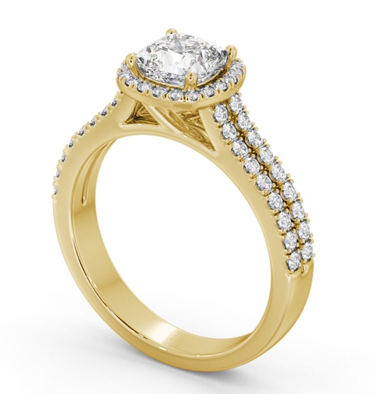 Halo Cushion Diamond Split Band Engagement Ring 18K Yellow Gold ENCU50_YG_THUMB1