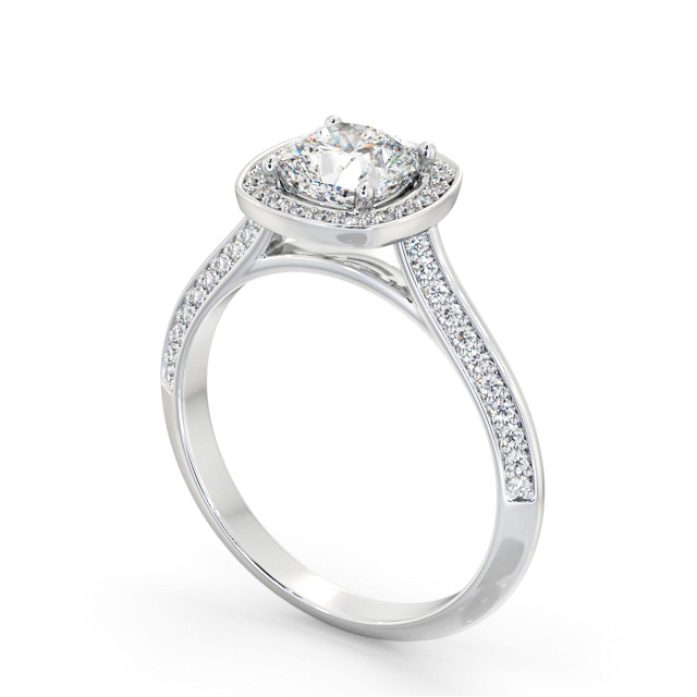 Halo Cushion Diamond Engagement Ring Platinum - Mara ENCU51_WG_SIDE