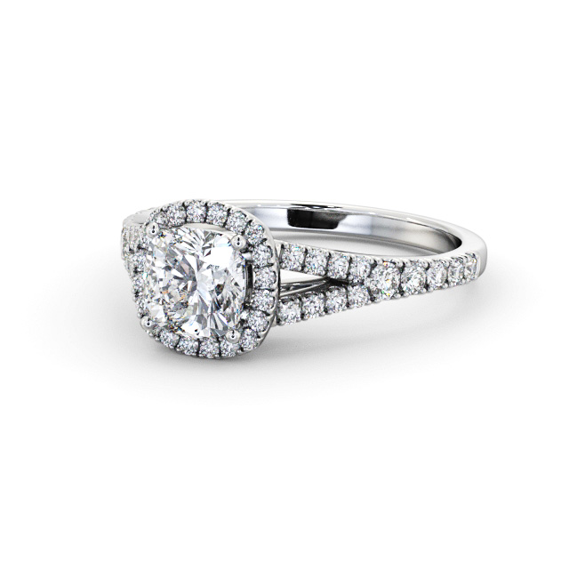 Halo Cushion Diamond Engagement Ring 18K White Gold - Nava ENCU52_WG_FLAT