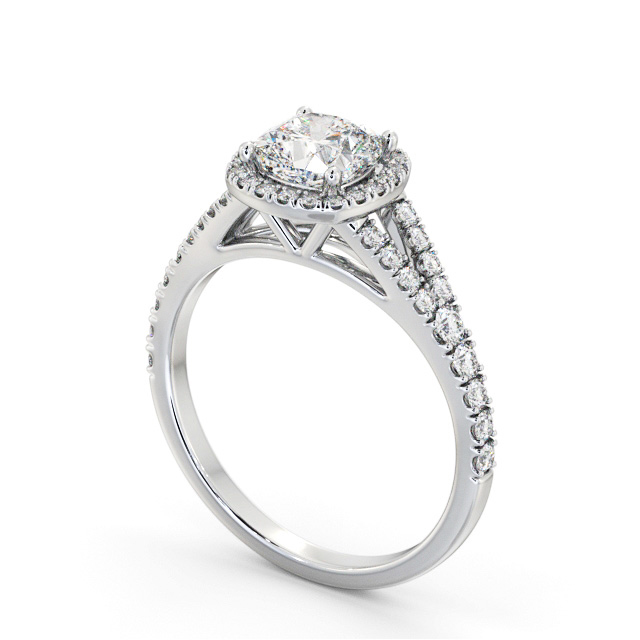 Halo Cushion Diamond Engagement Ring 18K White Gold - Nava ENCU52_WG_SIDE