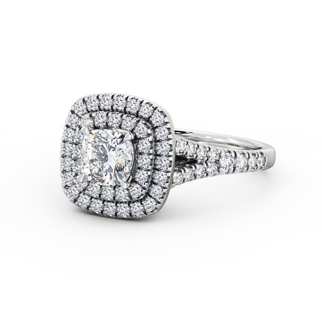 Halo Cushion Diamond Engagement Ring 18K White Gold - Paris ENCU7_WG_FLAT