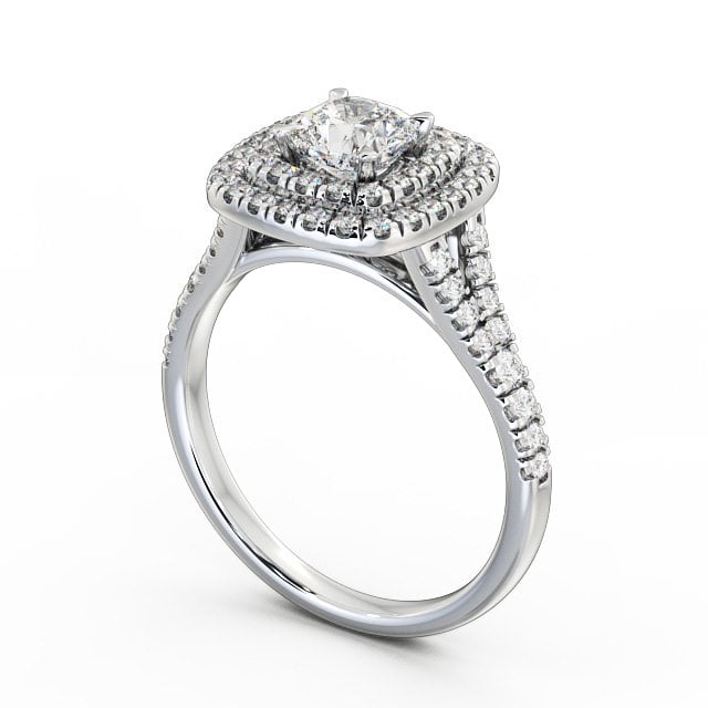 Halo Cushion Diamond Engagement Ring 18K White Gold - Paris ENCU7_WG_SIDE