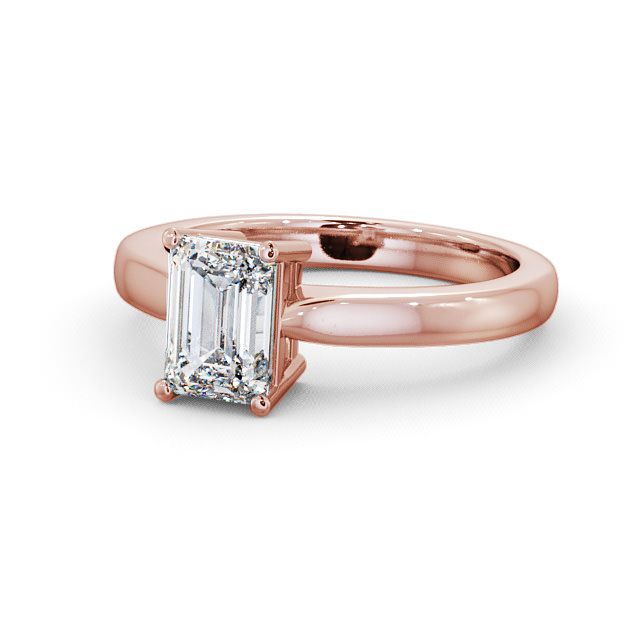 Emerald Diamond Engagement Ring 9K Rose Gold Solitaire - Wilcot ENEM10_RG_FLAT