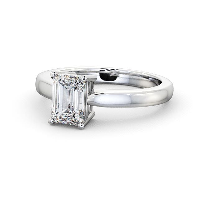 Emerald Diamond Engagement Ring 9K White Gold Solitaire - Wilcot ENEM10_WG_FLAT