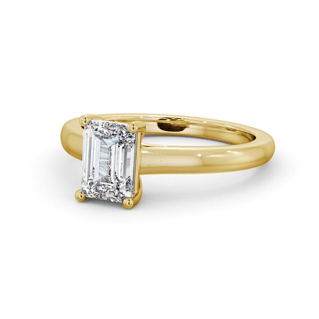 Emerald Diamond Engagement Ring 9K Yellow Gold Solitaire - Alveley ENEM11_YG_FLAT