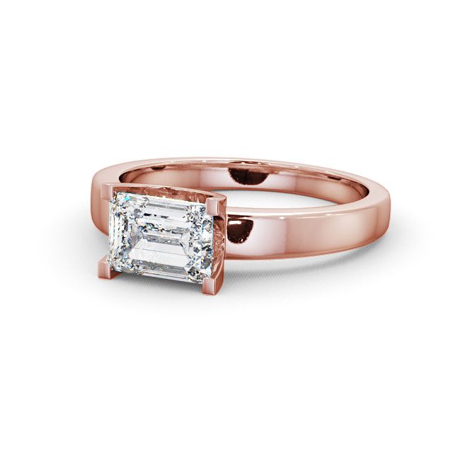 Emerald Diamond Engagement Ring 18K Rose Gold Solitaire - Doura ENEM12_RG_FLAT