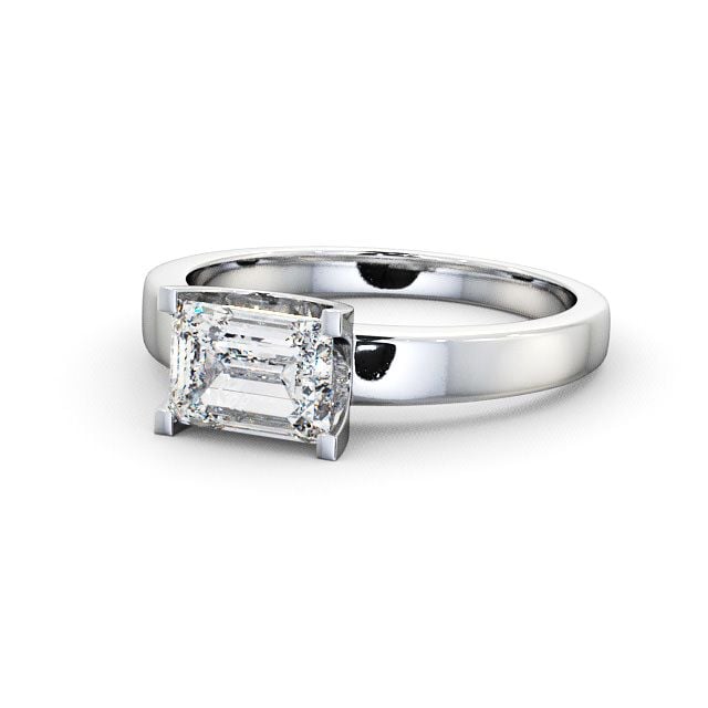 Emerald Diamond Engagement Ring 9K White Gold Solitaire - Doura ENEM12_WG_FLAT