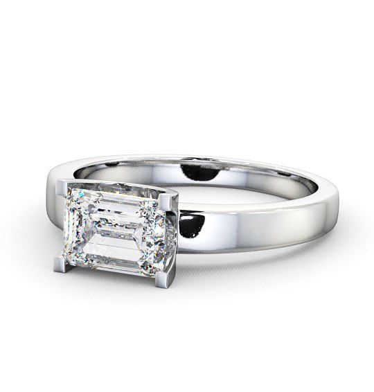 Emerald Diamond East West Design Engagement Ring 18K White Gold Solitaire ENEM12_WG_THUMB2 