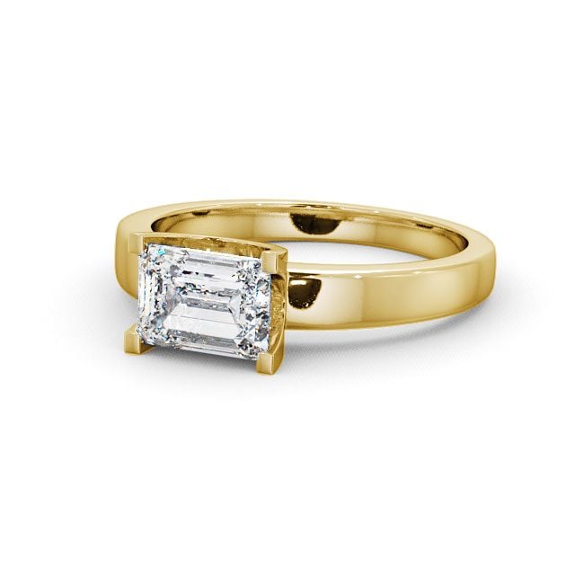 Emerald Diamond Engagement Ring 18K Yellow Gold Solitaire - Doura ENEM12_YG_FLAT