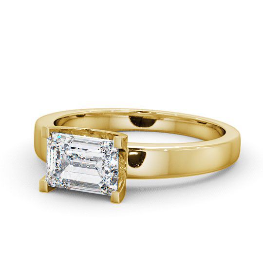 Emerald Diamond East West Design Engagement Ring 9K Yellow Gold Solitaire ENEM12_YG_THUMB2 
