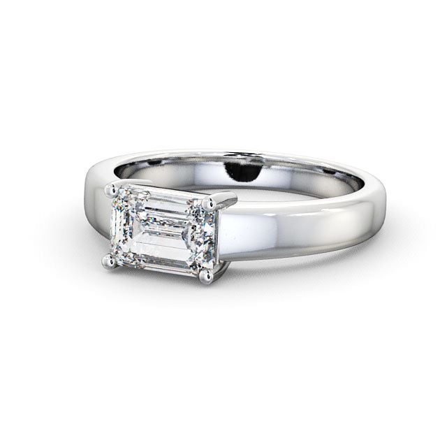 Emerald Diamond Engagement Ring 18K White Gold Solitaire - Imber ENEM13_WG_FLAT