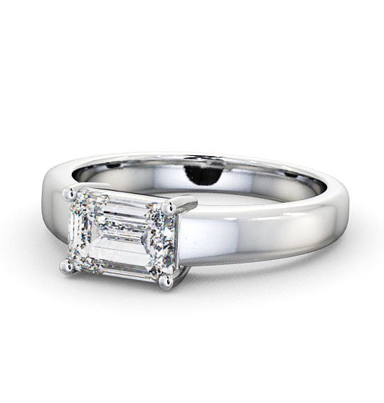 Emerald Diamond East West Design Engagement Ring 18K White Gold Solitaire ENEM13_WG_THUMB2 