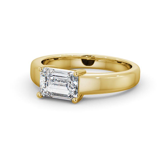Emerald Diamond Engagement Ring 9K Yellow Gold Solitaire - Imber ENEM13_YG_FLAT