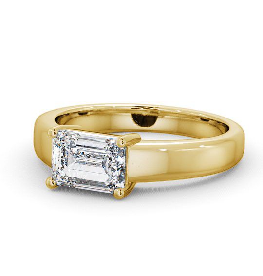 Emerald Diamond East West Design Engagement Ring 9K Yellow Gold Solitaire ENEM13_YG_THUMB2 