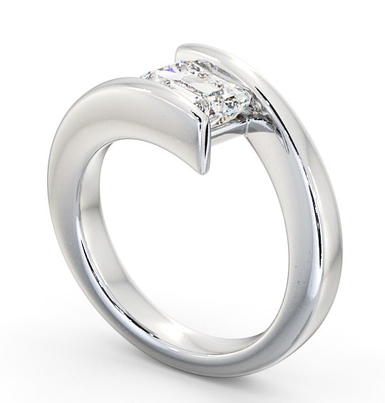 Emerald Diamond Sweeping Tension Set Engagement Ring 18K White Gold Solitaire ENEM14_WG_THUMB1