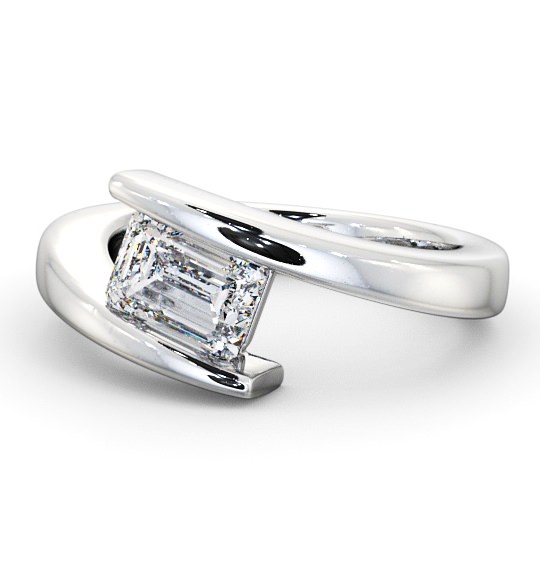 Emerald Diamond Sweeping Tension Set Engagement Ring 18K White Gold Solitaire ENEM14_WG_THUMB2 