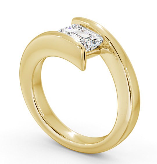 Emerald Diamond Sweeping Tension Set Engagement Ring 9K Yellow Gold Solitaire ENEM14_YG_THUMB1 