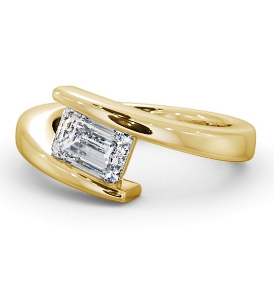 Emerald Diamond Sweeping Tension Set Engagement Ring 9K Yellow Gold Solitaire ENEM14_YG_THUMB2 