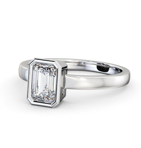 Emerald Diamond Open Bezel Engagement Ring 18K White Gold Solitaire ENEM15_WG_THUMB2 