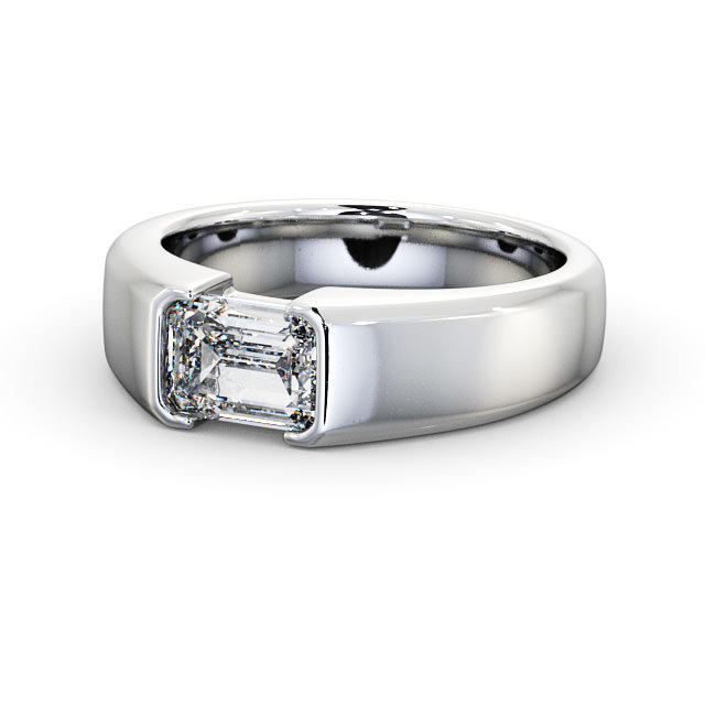 Emerald Diamond Engagement Ring 9K White Gold Solitaire - Lewth ENEM16_WG_FLAT