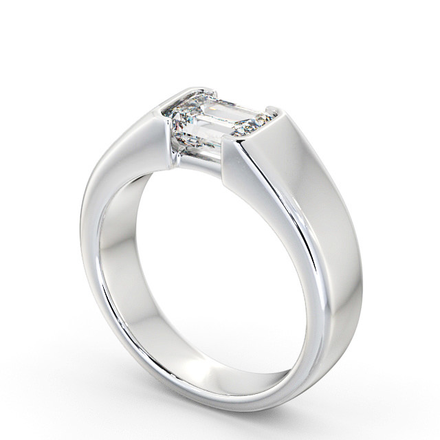 Emerald Diamond Engagement Ring 18K White Gold Solitaire - Lewth ENEM16_WG_SIDE