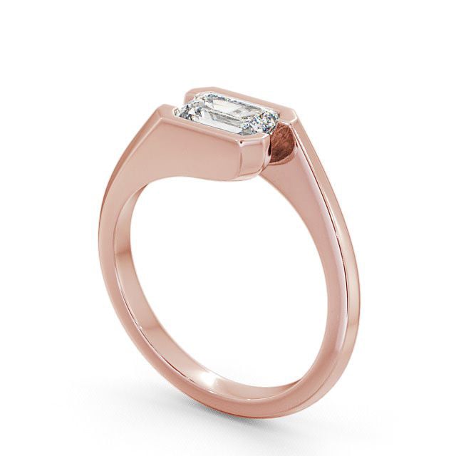 Emerald Diamond Engagement Ring 18K Rose Gold Solitaire - Tarraby