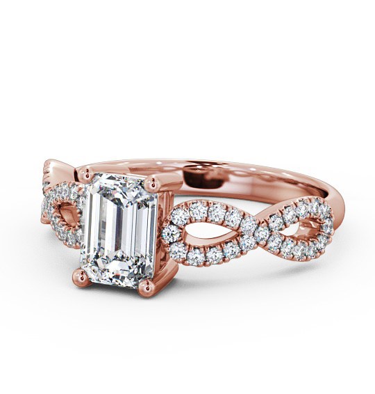  Emerald Diamond Engagement Ring 9K Rose Gold Solitaire With Side Stones - Evie ENEM18_RG_THUMB2 