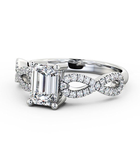  Emerald Diamond Engagement Ring Platinum Solitaire With Side Stones - Evie ENEM18_WG_THUMB2 