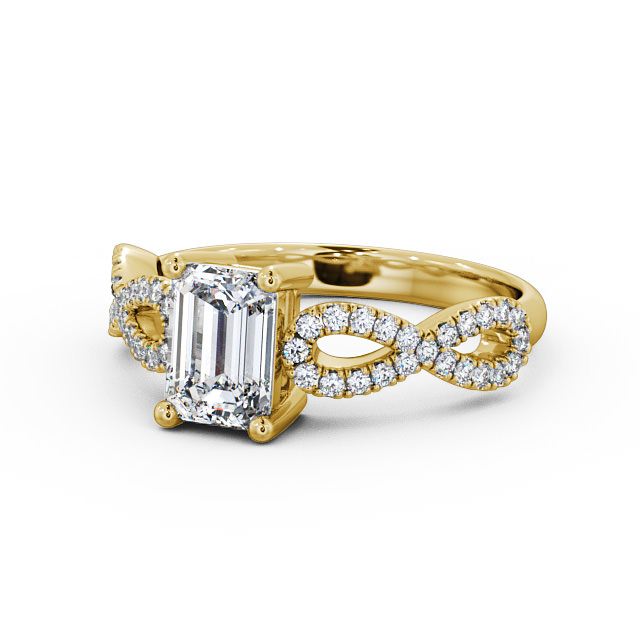 Emerald Diamond Engagement Ring 9K Yellow Gold Solitaire With Side Stones - Evie ENEM18_YG_FLAT