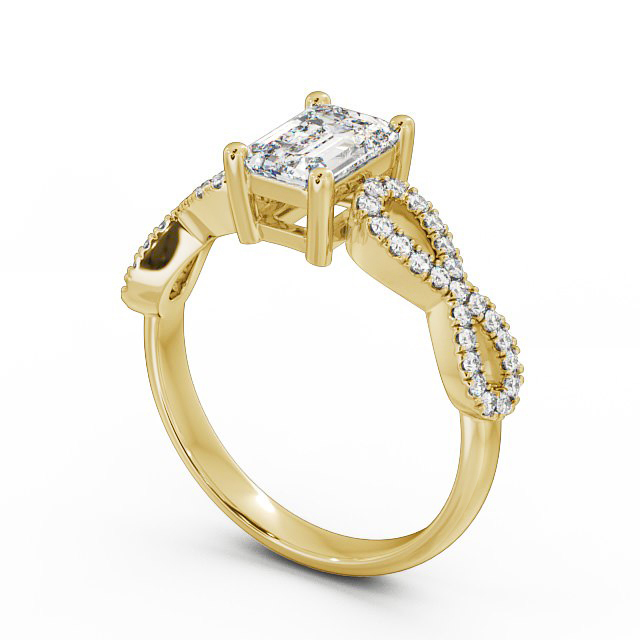 Emerald Diamond Engagement Ring 9K Yellow Gold Solitaire With Side Stones - Evie ENEM18_YG_SIDE