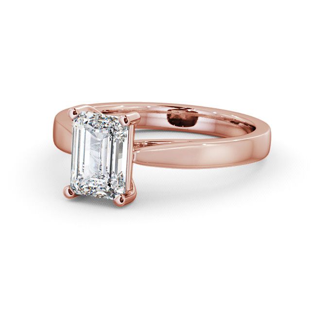 Emerald Diamond Engagement Ring 9K Rose Gold Solitaire - Alston ENEM1_RG_FLAT