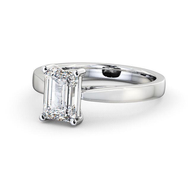 Emerald Diamond Engagement Ring 18K White Gold Solitaire - Alston ENEM1_WG_FLAT