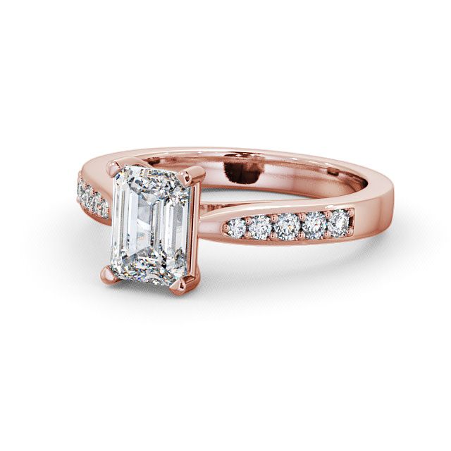 Emerald Diamond Engagement Ring 9K Rose Gold Solitaire With Side Stones - Dalbury ENEM1S_RG_FLAT