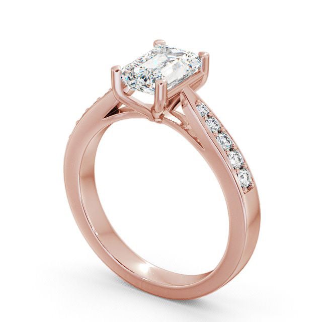 Emerald Diamond Engagement Ring 18K Rose Gold Solitaire With Side Stones - Dalbury ENEM1S_RG_SIDE