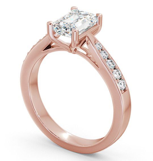 Emerald Diamond Tapered Band Engagement Ring 18K Rose Gold Solitaire with Channel Set Side Stones ENEM1S_RG_THUMB1