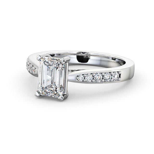 Emerald Diamond Engagement Ring 9K White Gold Solitaire With Side Stones - Dalbury ENEM1S_WG_FLAT