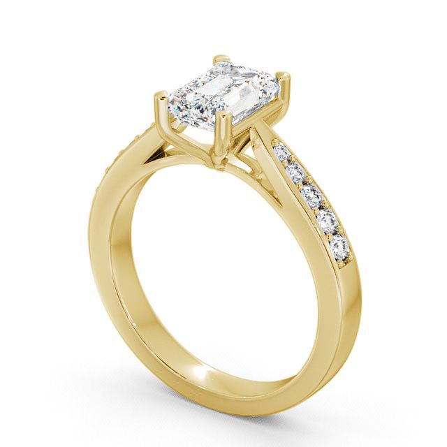 Emerald Diamond Engagement Ring 18K Yellow Gold Solitaire With Side Stones - Dalbury ENEM1S_YG_SIDE