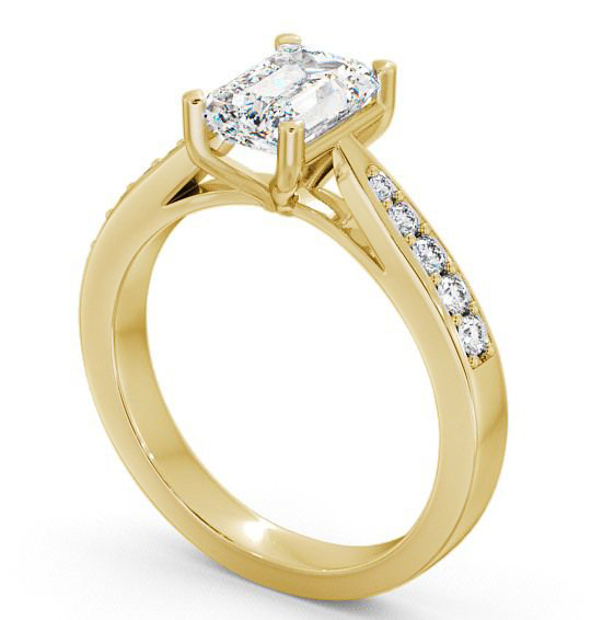 Emerald Diamond Tapered Band Engagement Ring 9K Yellow Gold Solitaire with Channel Set Side Stones ENEM1S_YG_THUMB1 