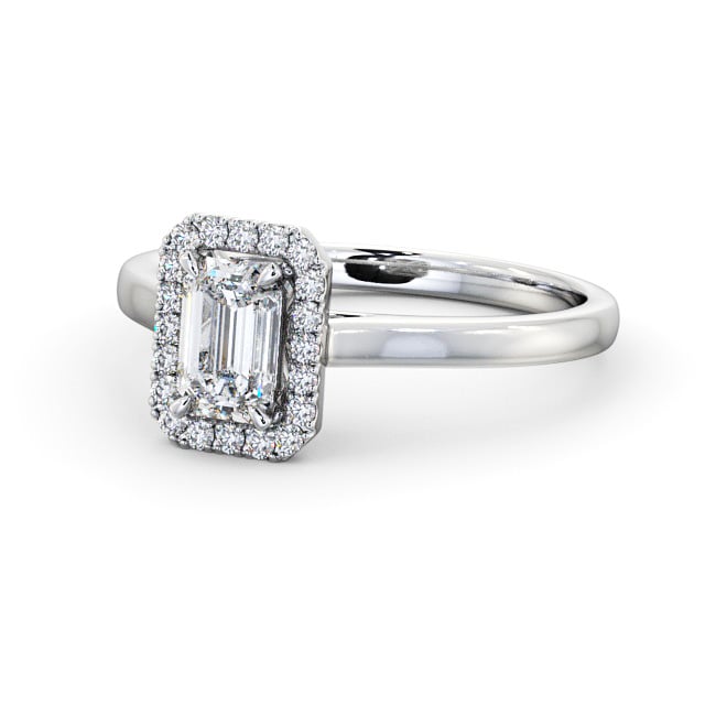 Halo Emerald Diamond Engagement Ring 18K White Gold - Adelina ENEM20_WG_FLAT