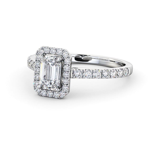 Halo Emerald Diamond Engagement Ring 9K White Gold - Boston ENEM21_WG_FLAT